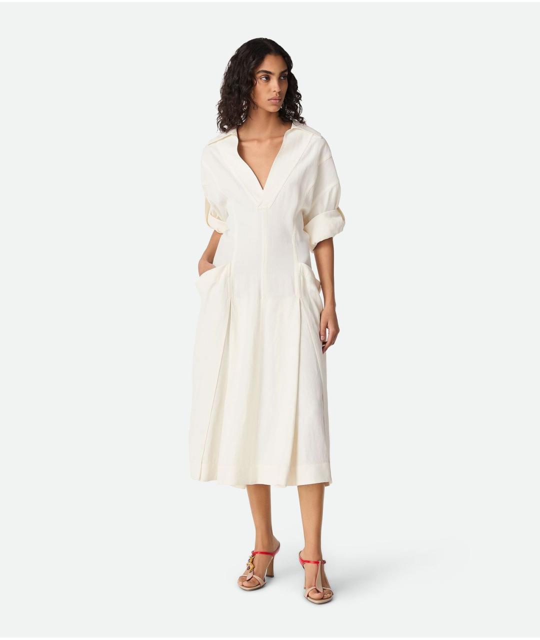 BOTTEGA VENETA Белое вискозное повседневное платье, фото 2