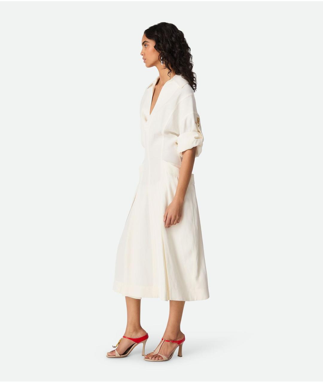 BOTTEGA VENETA Белое вискозное повседневное платье, фото 3