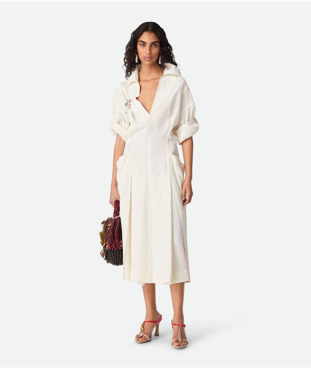 BOTTEGA VENETA Белое вискозное повседневное платье, фото 5