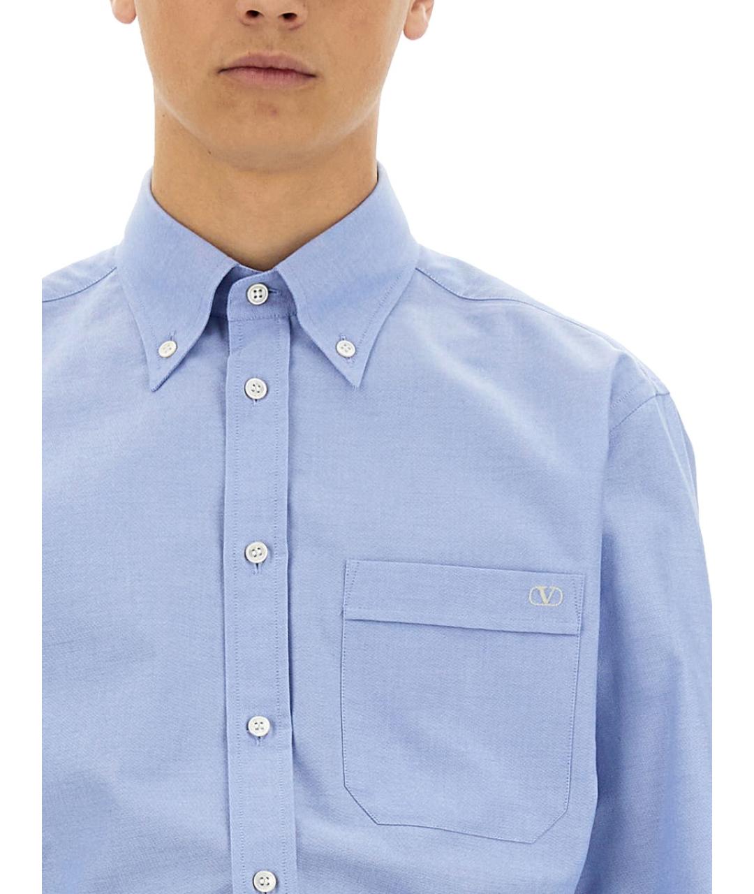 VALENTINO Голубая хлопковая кэжуал рубашка, фото 5