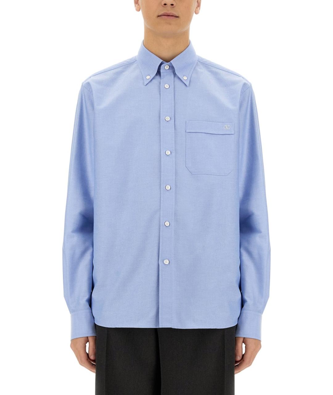 VALENTINO Голубая хлопковая кэжуал рубашка, фото 2