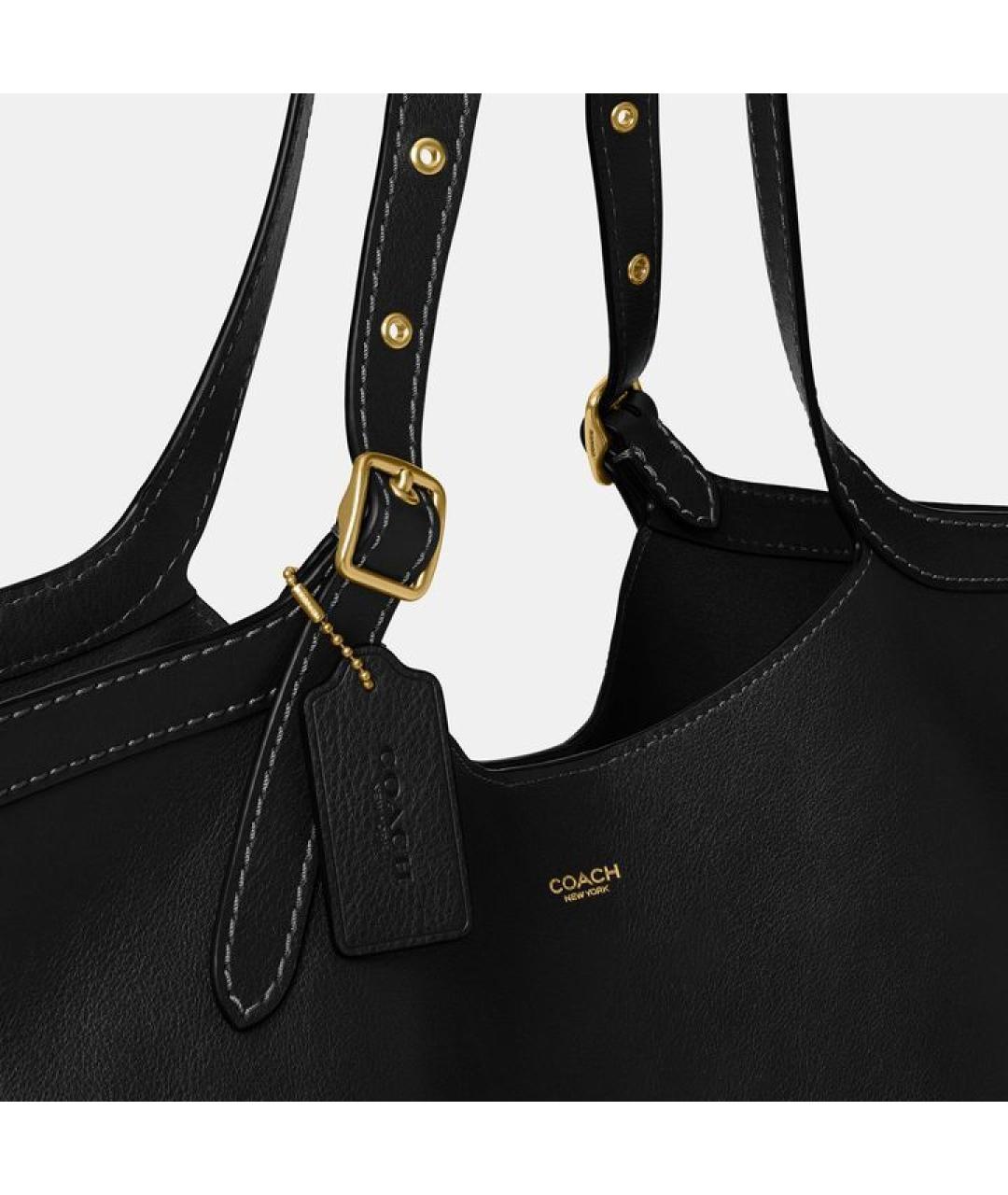 COACH Черная кожаная сумка тоут, фото 5