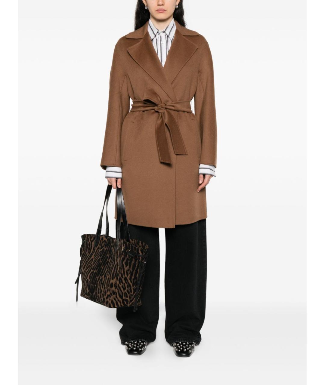MAX MARA STUDIO Коричневое шерстяное пальто, фото 2