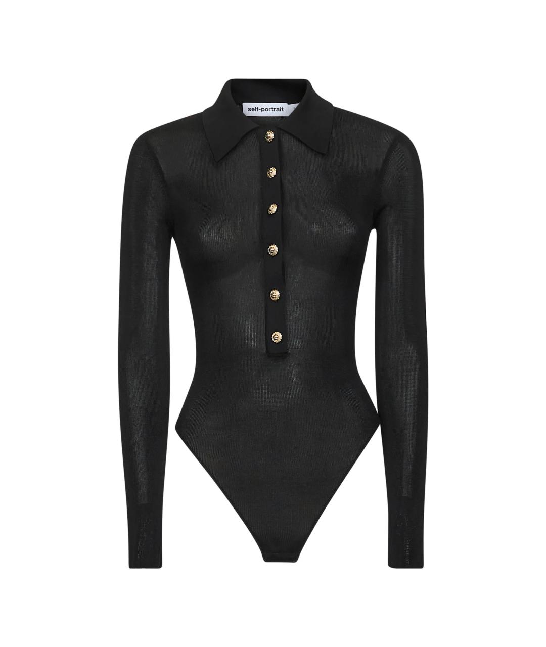 SELF-PORTRAIT Черное вискозное боди, фото 1