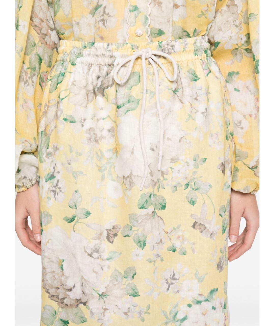 ZIMMERMANN Желтая льняная юбка макси, фото 3