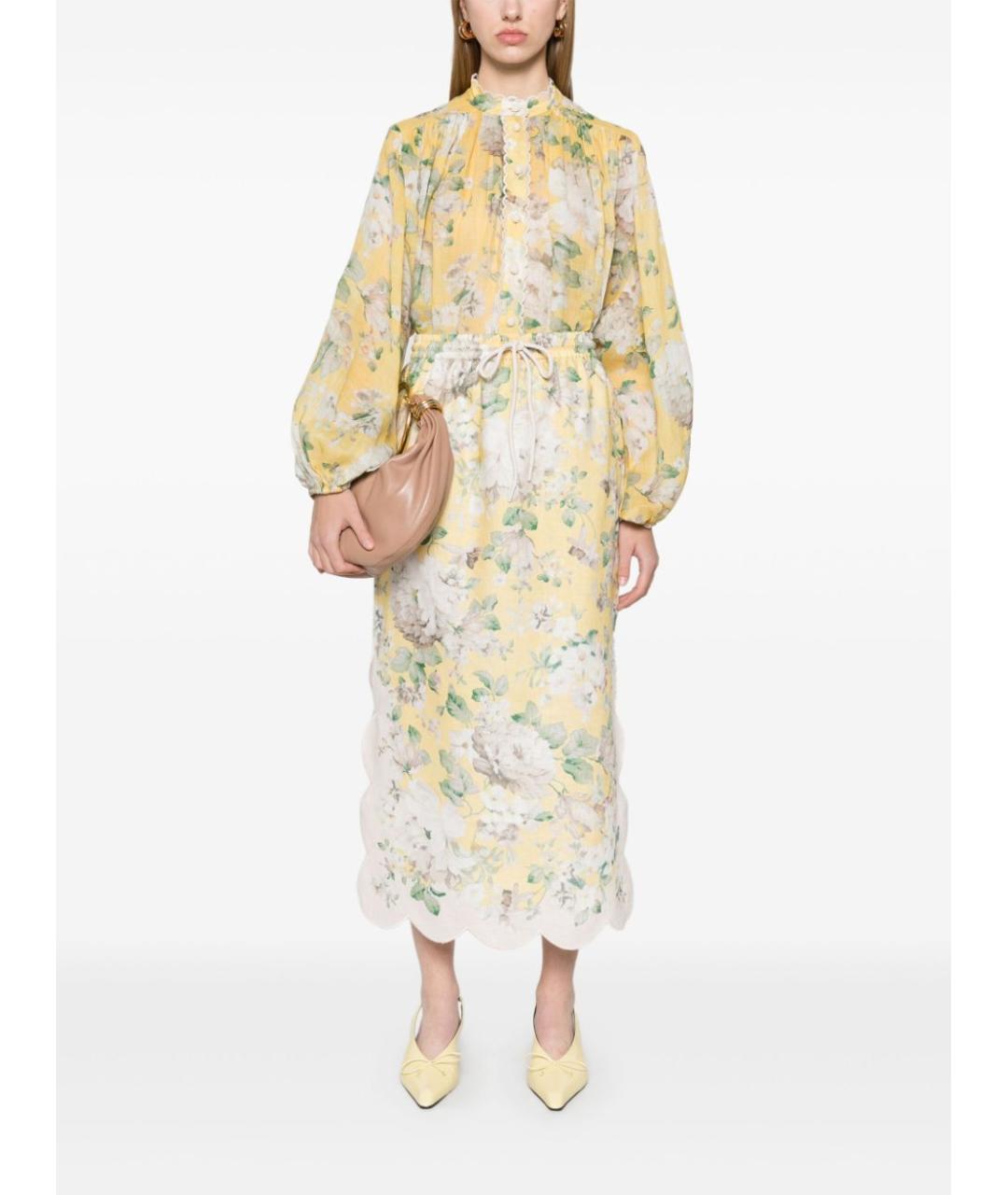 ZIMMERMANN Желтая льняная юбка макси, фото 5