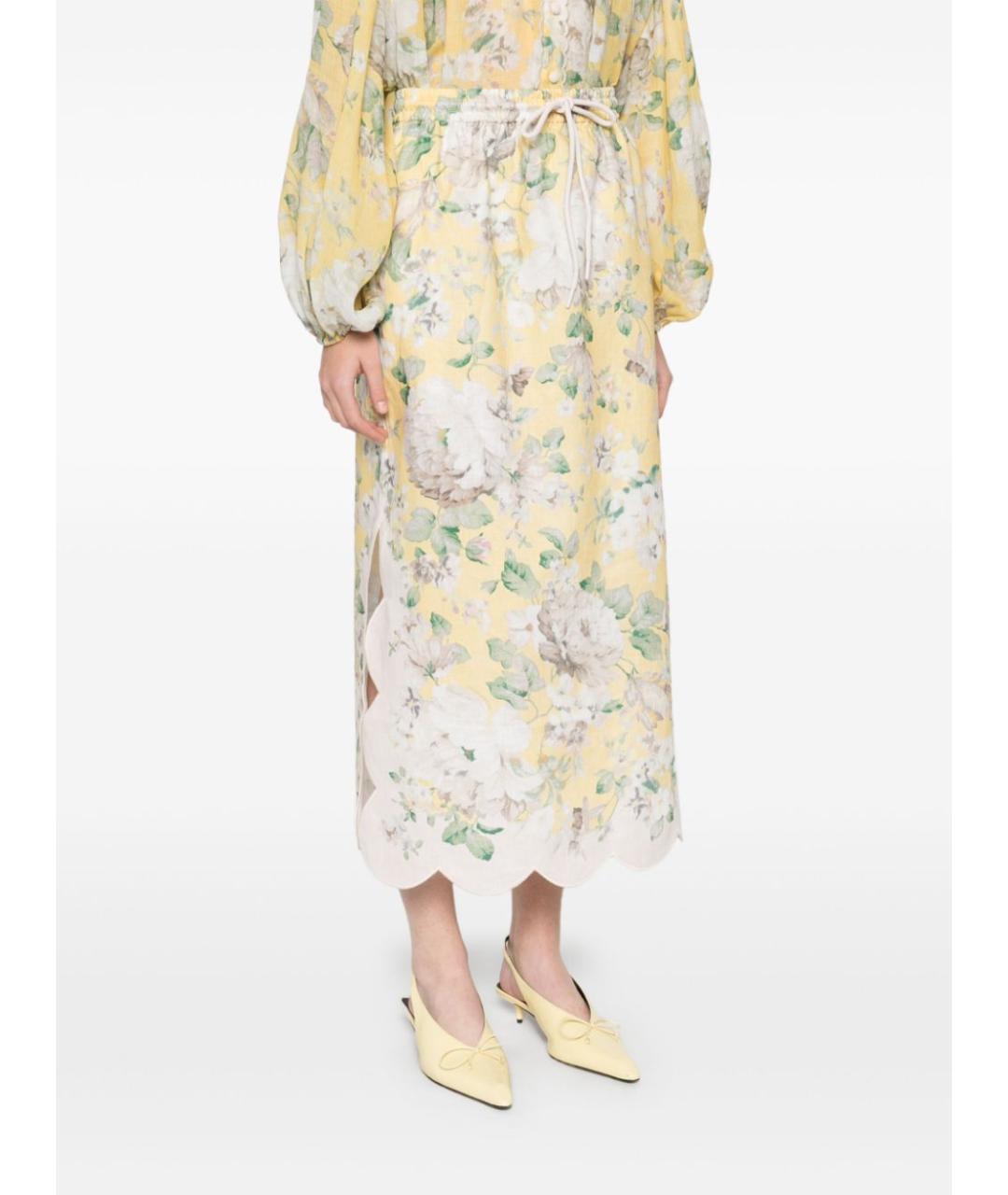 ZIMMERMANN Желтая льняная юбка макси, фото 4