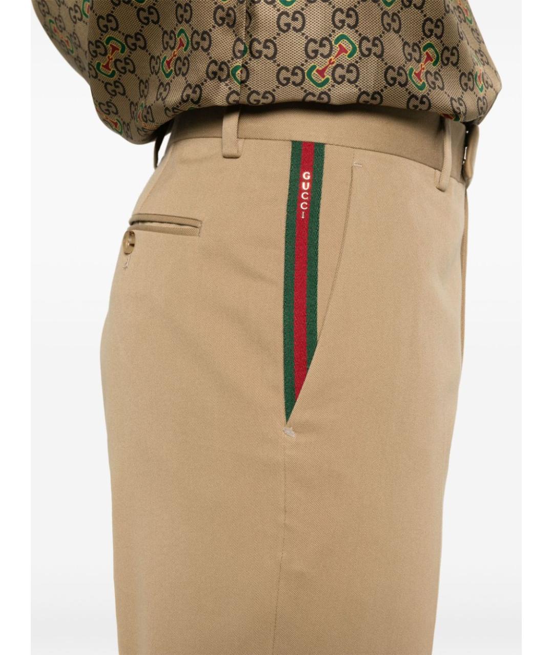 GUCCI Бежевые хлопковые повседневные брюки, фото 4
