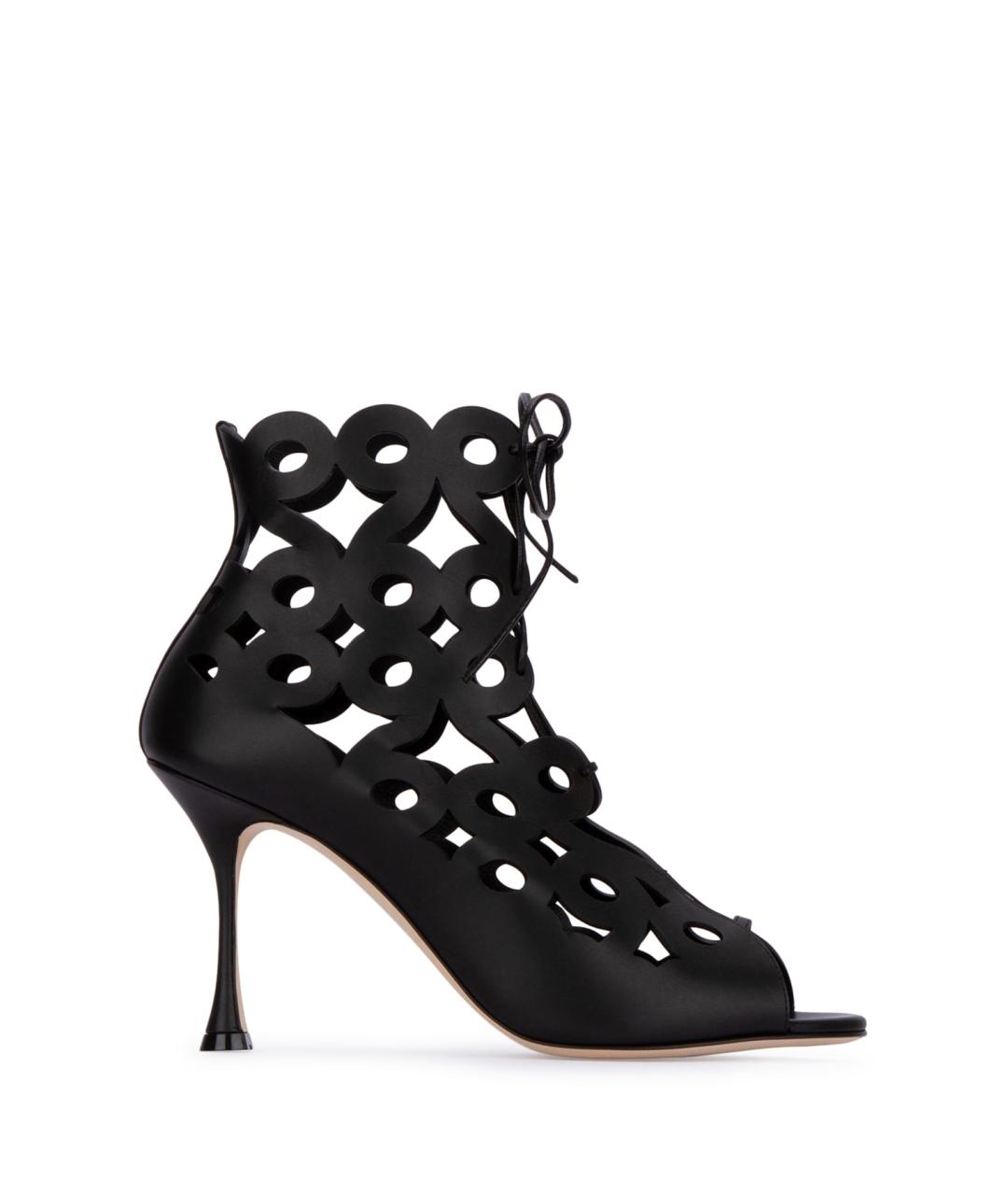 MANOLO BLAHNIK Черные кожаные босоножки, фото 1