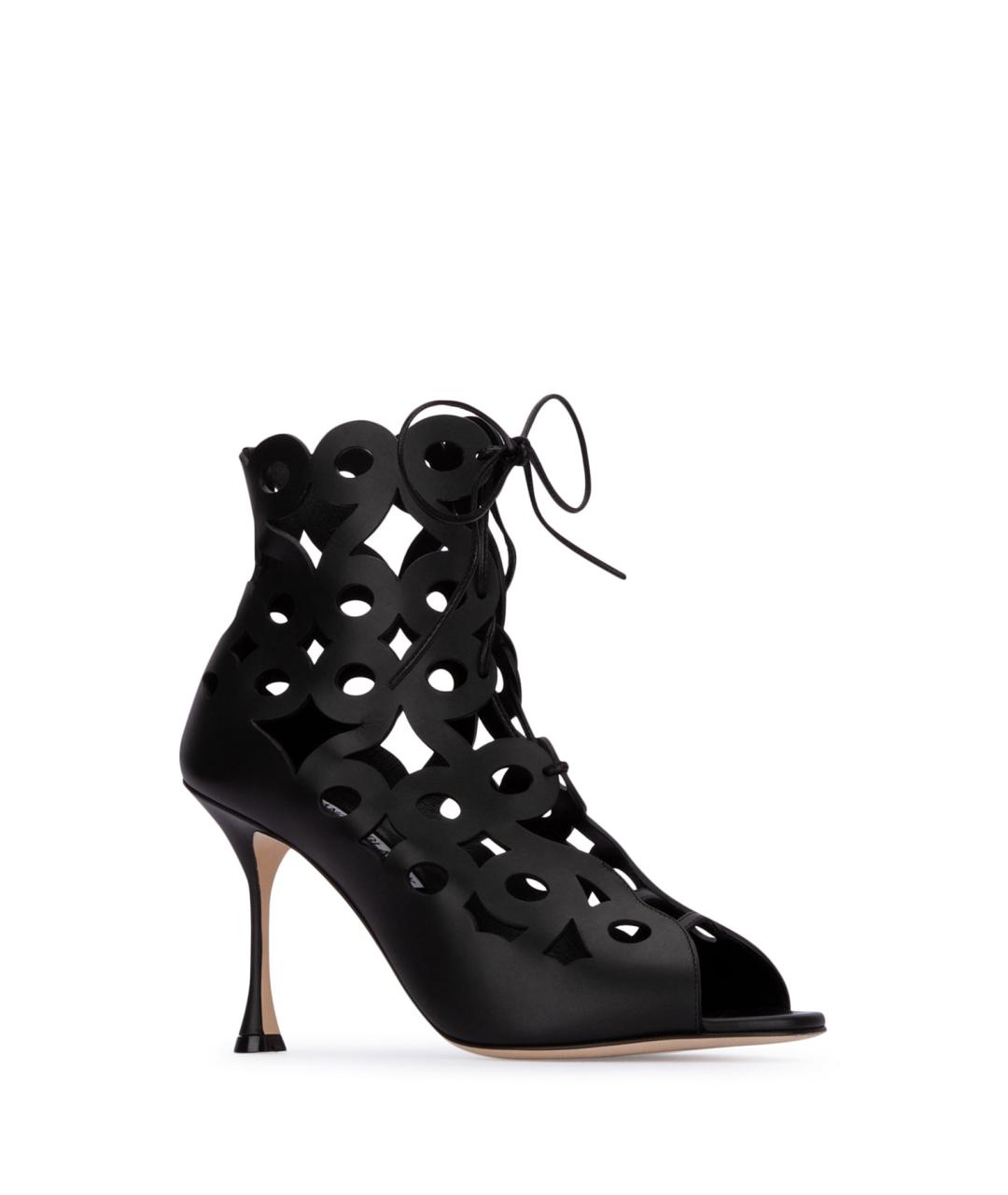 MANOLO BLAHNIK Черные кожаные босоножки, фото 2