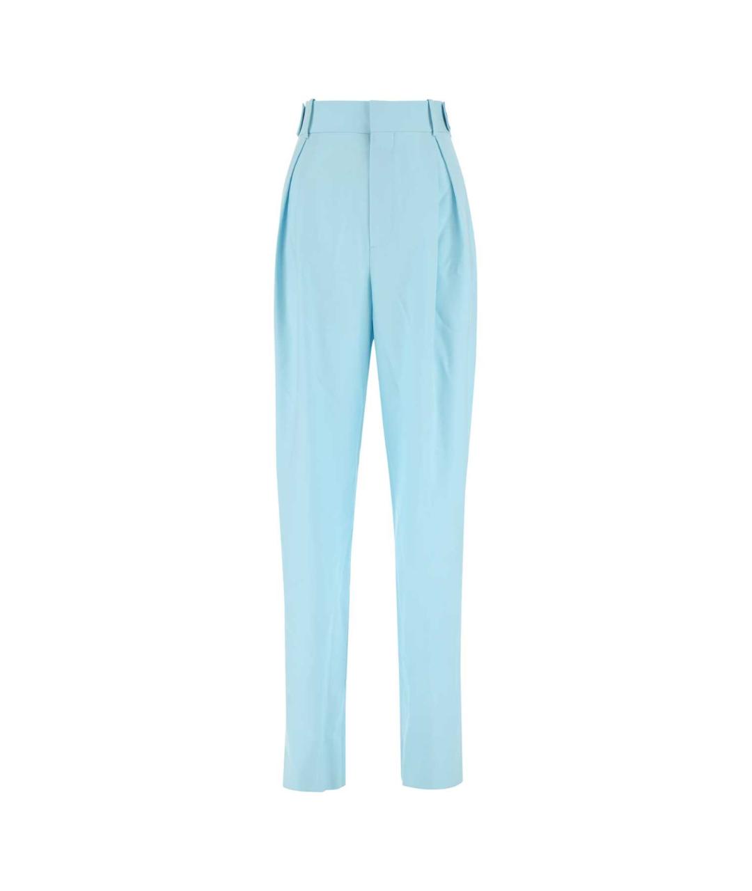 BOTTEGA VENETA Голубые шерстяные прямые брюки, фото 1