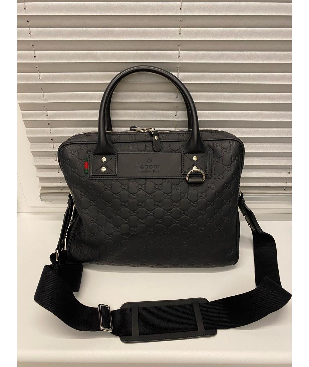 GUCCI Черный кожаный портфель, фото 3
