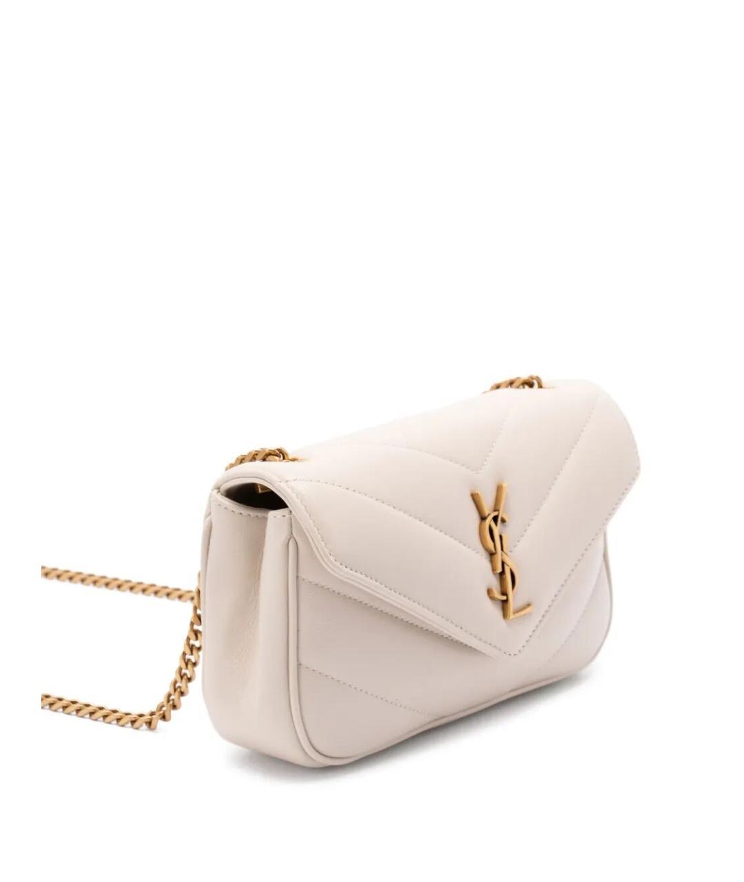 SAINT LAURENT Белая кожаная сумка через плечо, фото 4