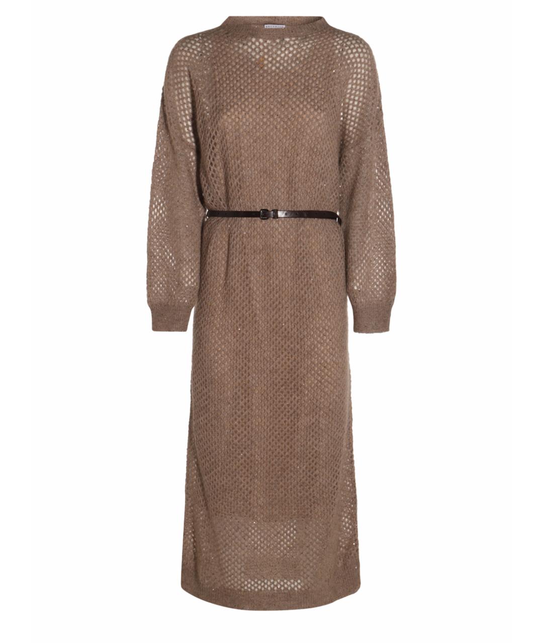 BRUNELLO CUCINELLI Коричневое шерстяное повседневное платье, фото 1