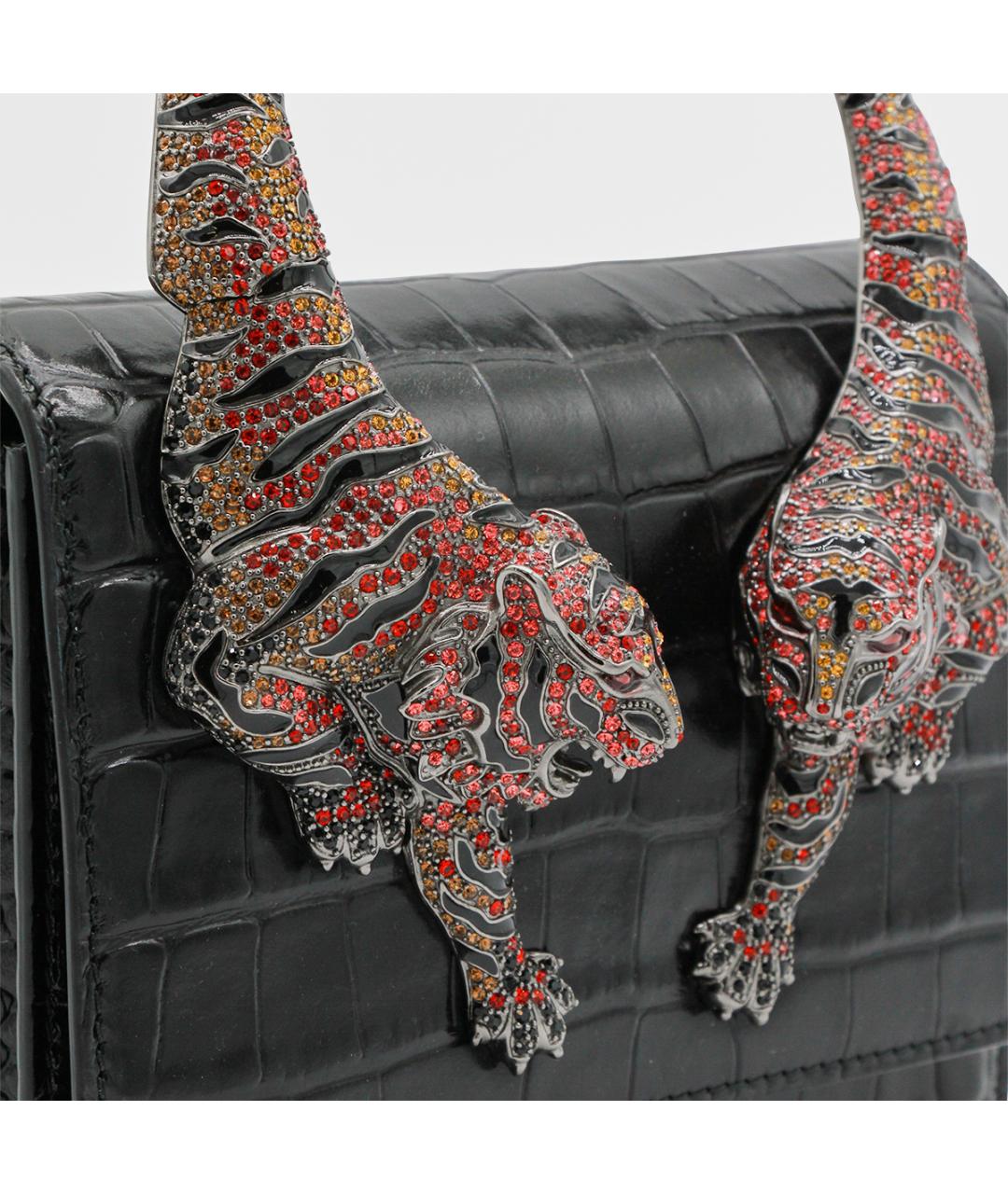 ROBERTO CAVALLI Черная кожаная сумка с короткими ручками, фото 4