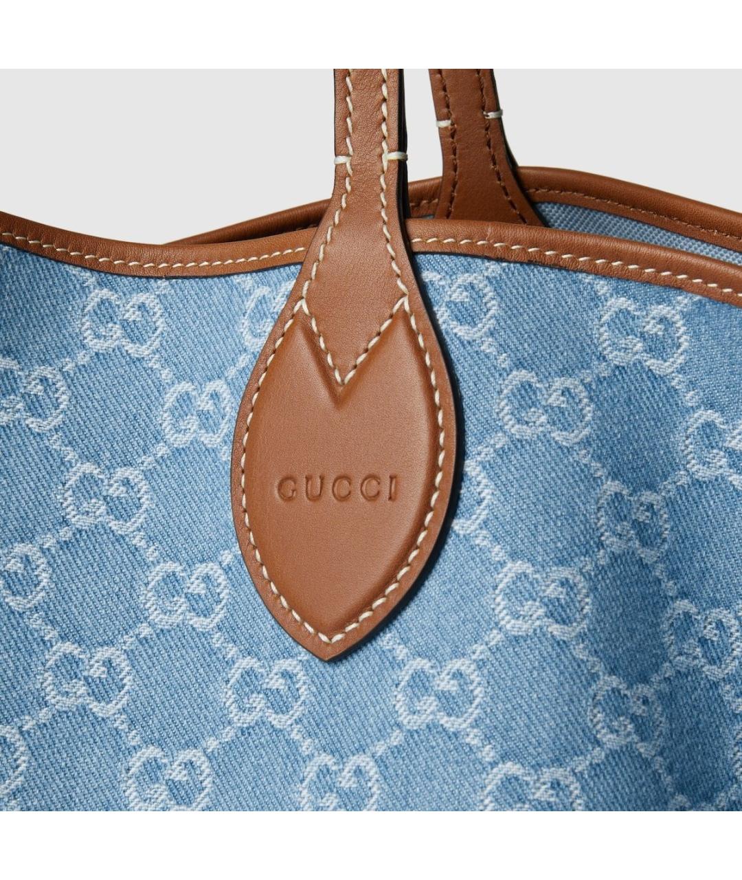 GUCCI Голубая деним сумка тоут, фото 3
