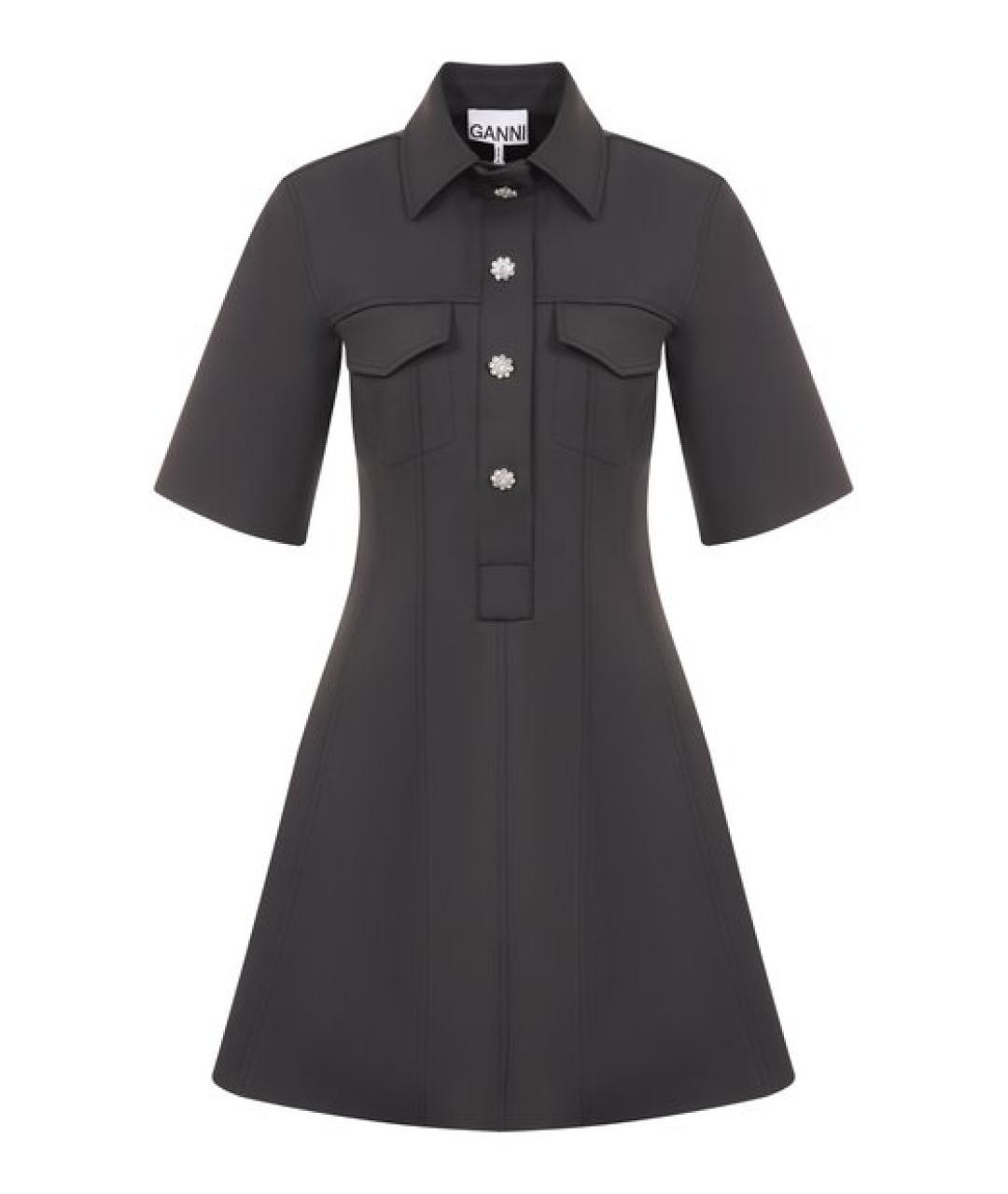 GANNI Серое полиамидовое повседневное платье, фото 1