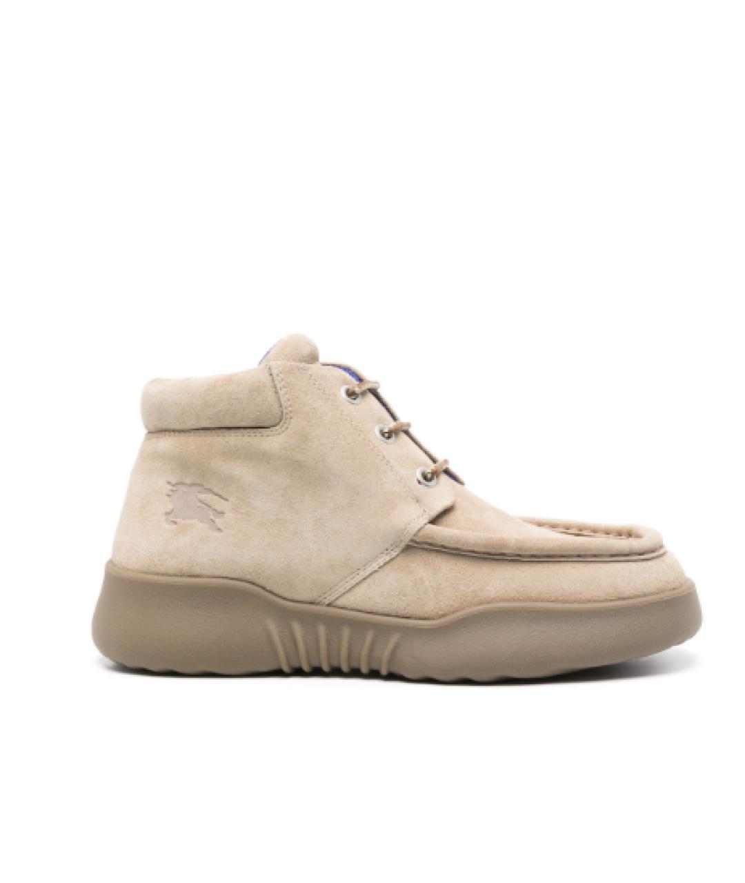 BURBERRY Бежевые замшевые низкие ботинки, фото 3