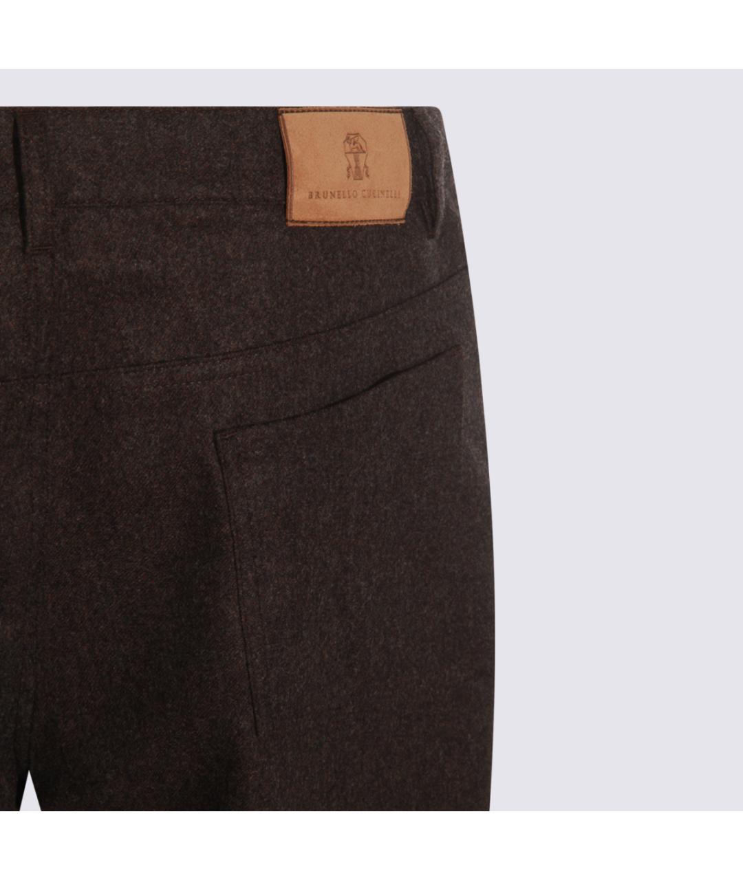 BRUNELLO CUCINELLI Коричневые шерстяные повседневные брюки, фото 4