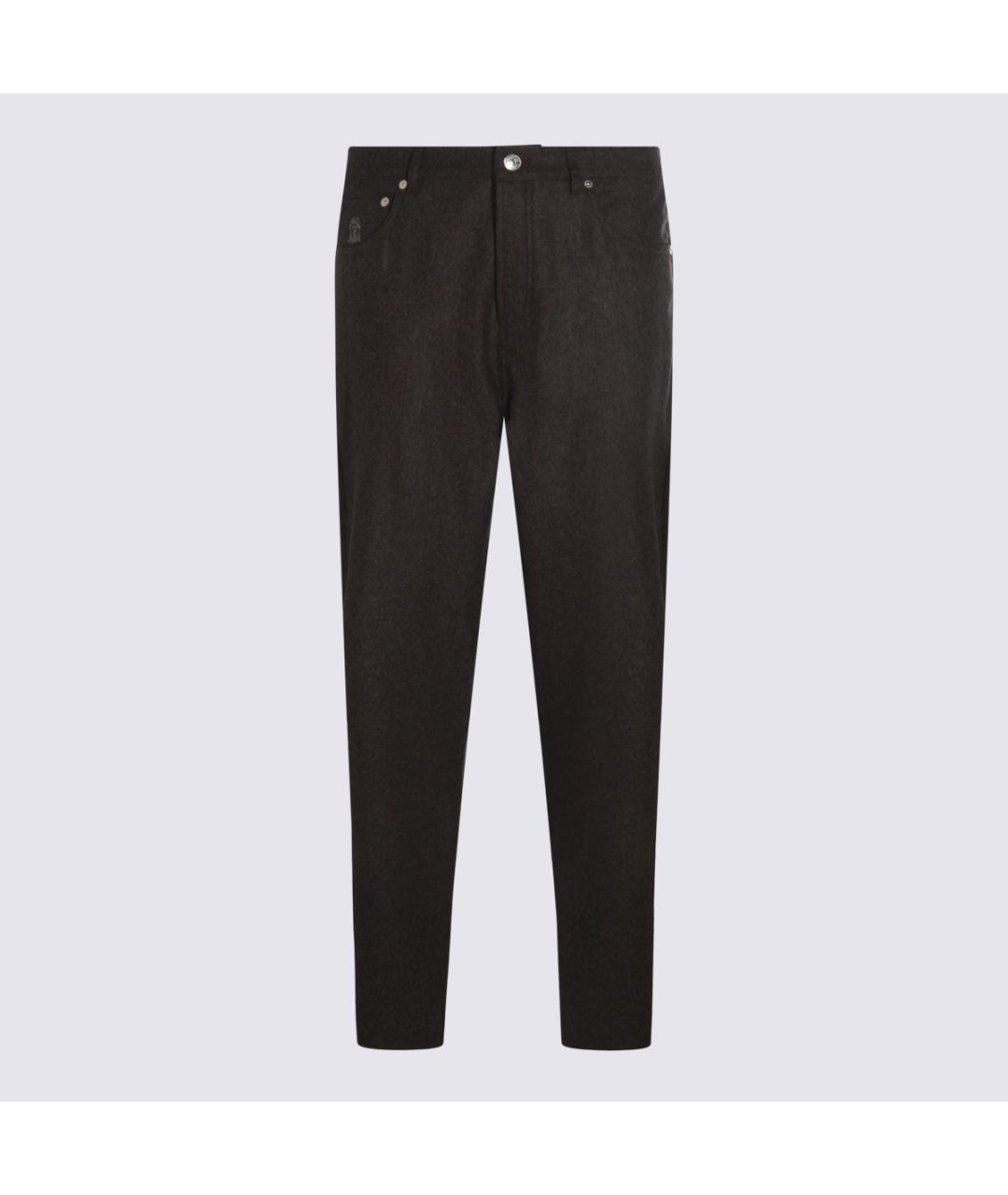 BRUNELLO CUCINELLI Коричневые шерстяные повседневные брюки, фото 5
