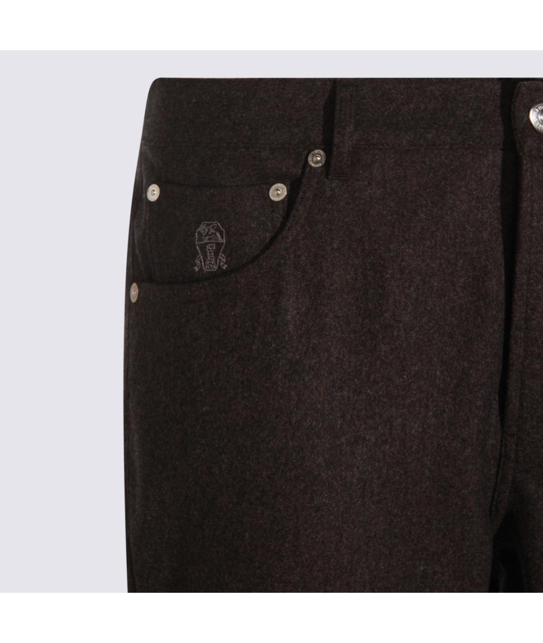 BRUNELLO CUCINELLI Коричневые шерстяные повседневные брюки, фото 3