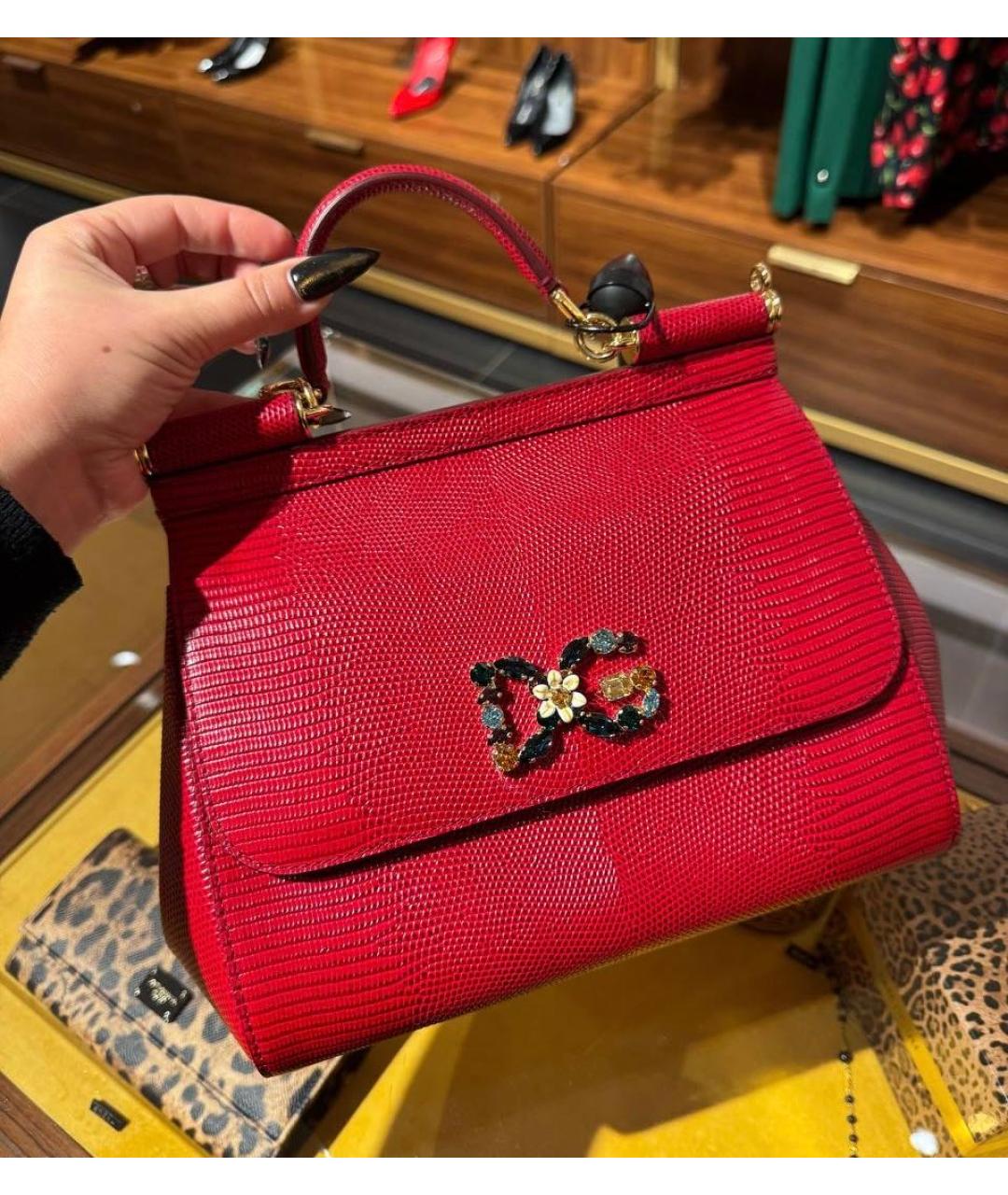 DOLCE&GABBANA Красная кожаная сумка с короткими ручками, фото 8
