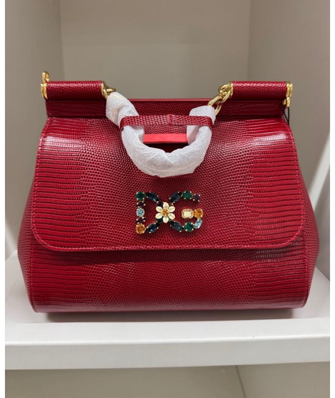 DOLCE&GABBANA Красная кожаная сумка с короткими ручками, фото 2