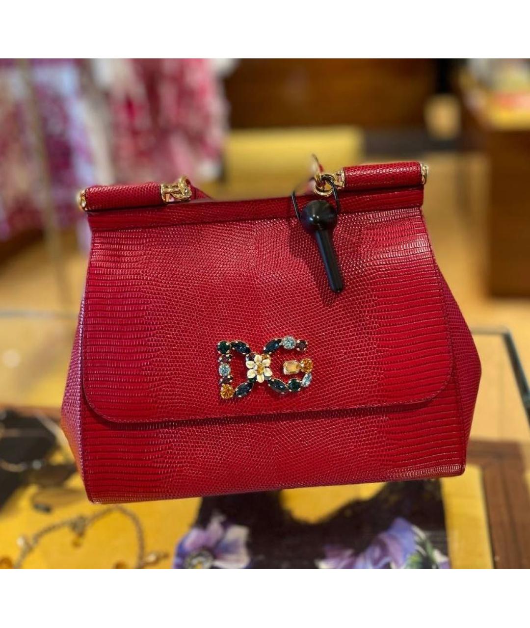 DOLCE&GABBANA Красная кожаная сумка с короткими ручками, фото 5
