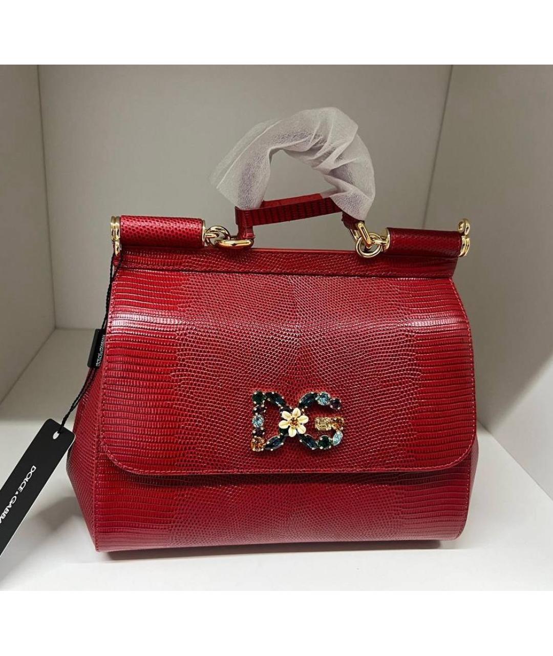 DOLCE&GABBANA Красная кожаная сумка с короткими ручками, фото 4