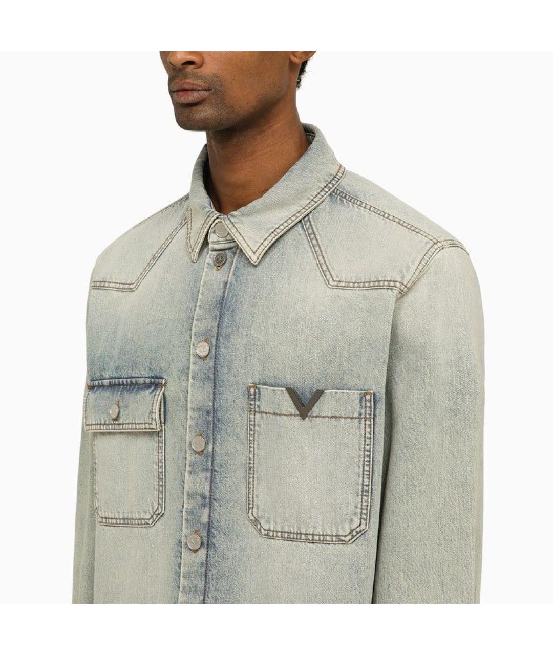 VALENTINO Голубая хлопковая кэжуал рубашка, фото 5