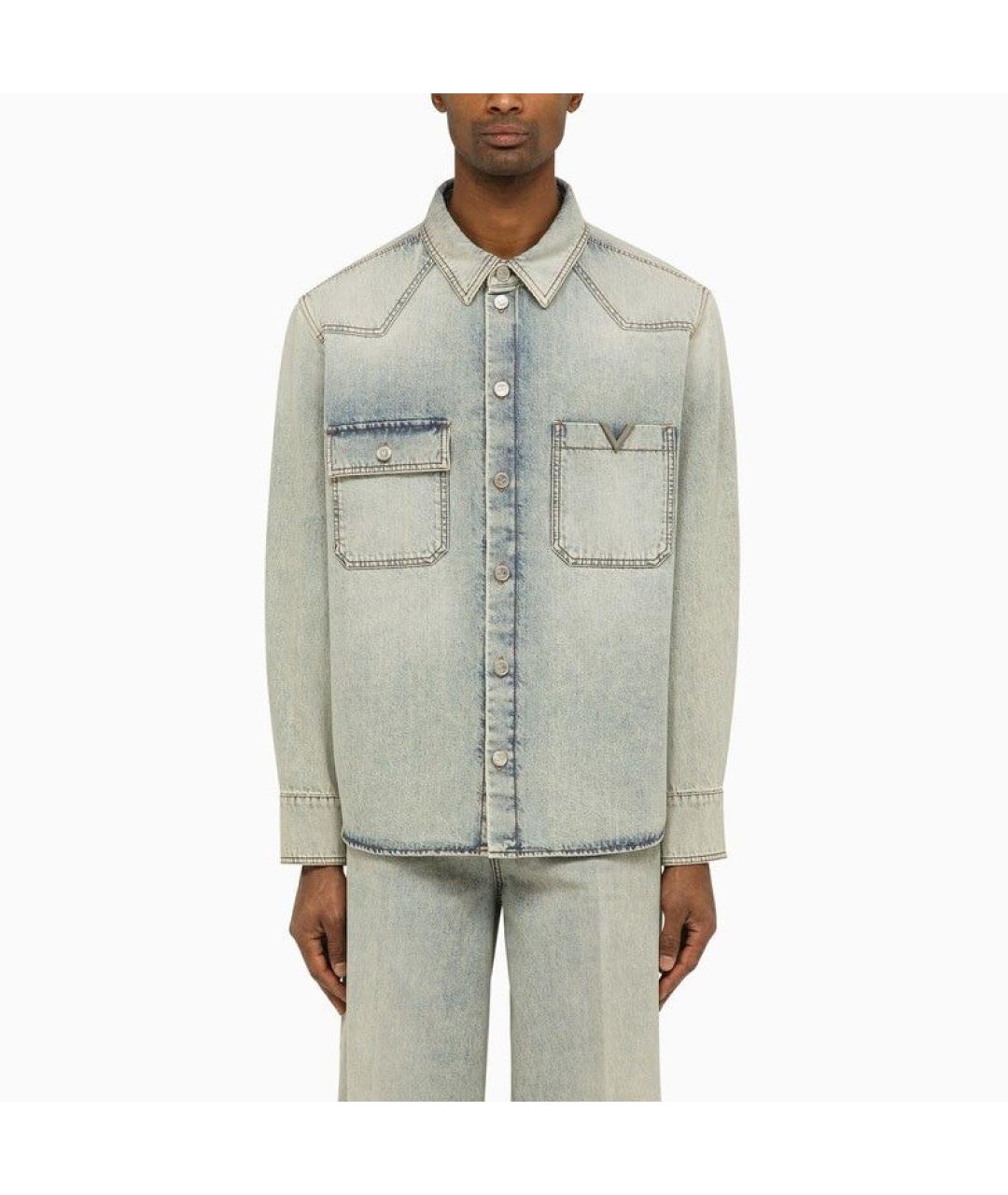VALENTINO Голубая хлопковая кэжуал рубашка, фото 2