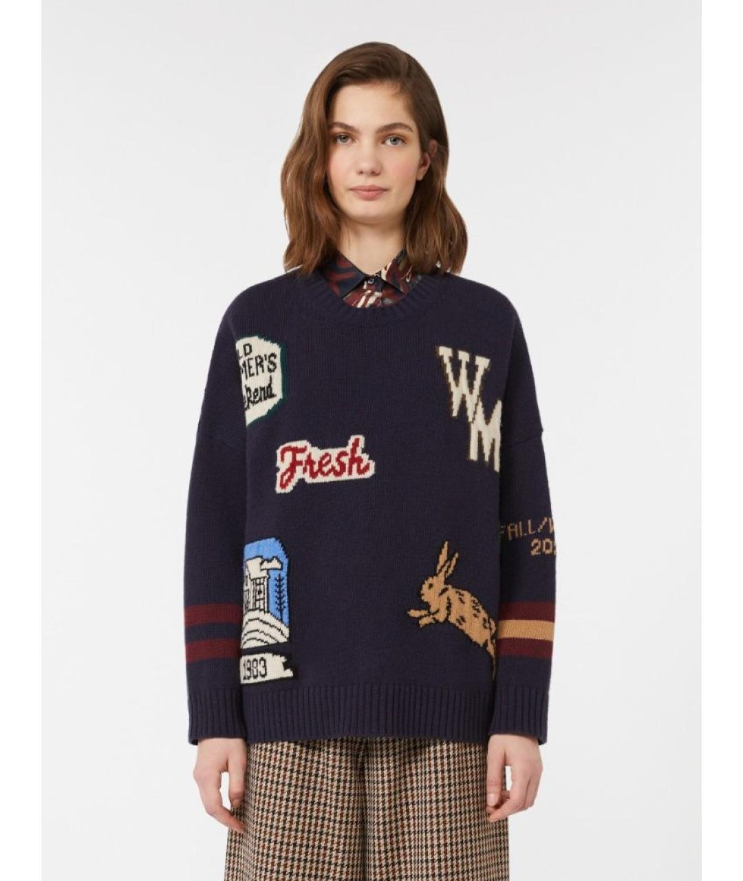 WEEKEND MAX MARA Синий шерстяной джемпер / свитер, фото 2