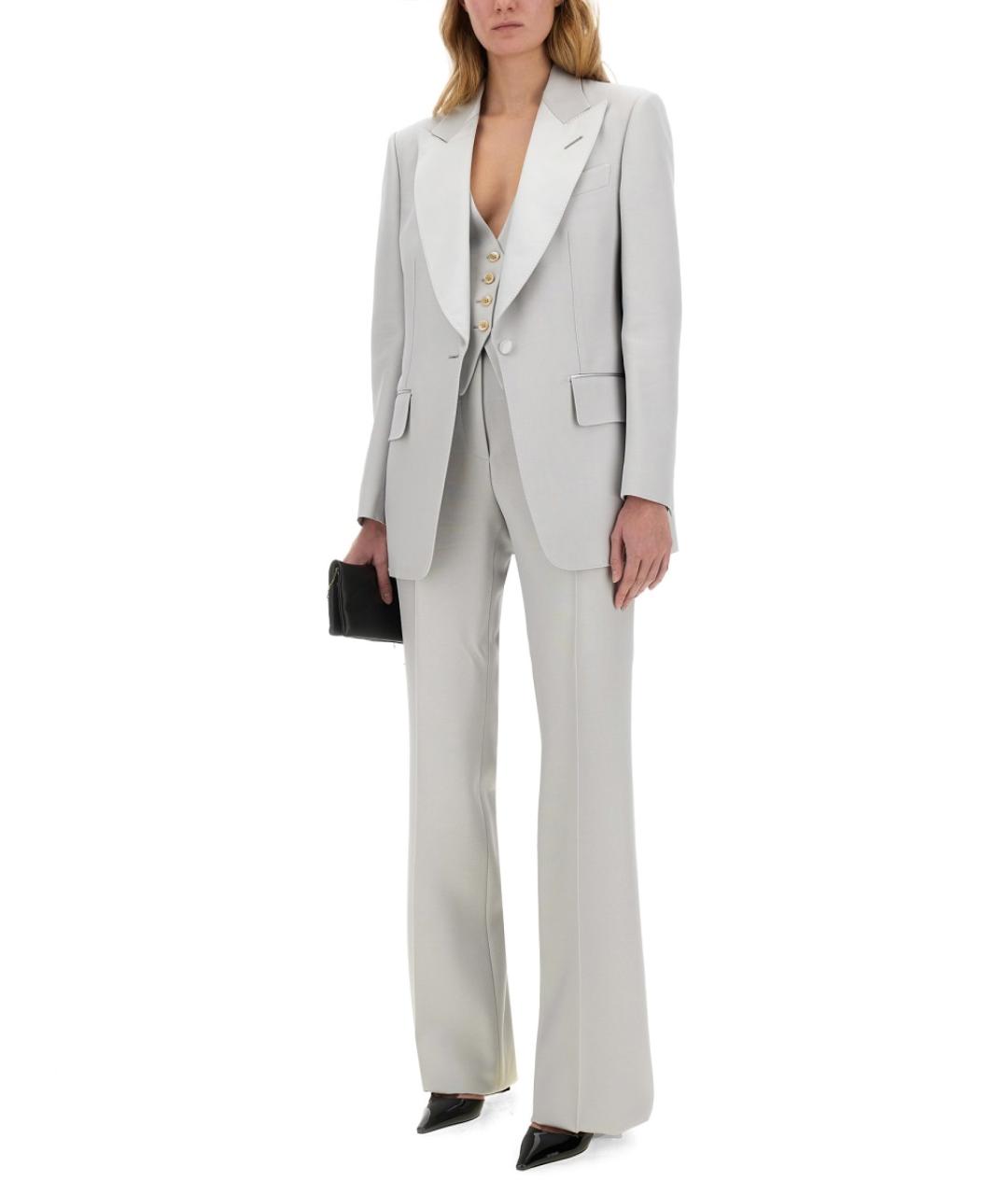 TOM FORD Серые шерстяные прямые брюки, фото 2