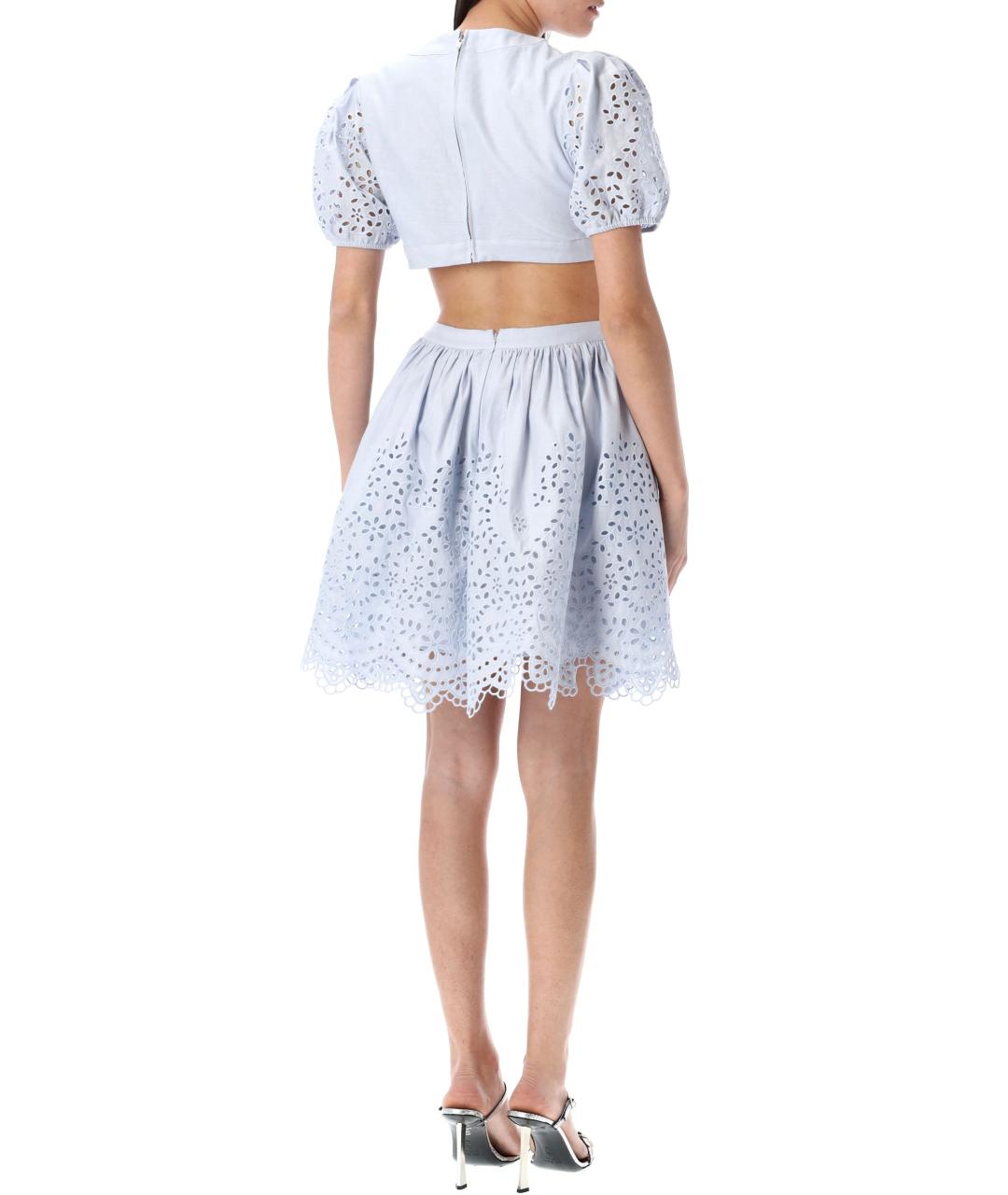 SELF-PORTRAIT Голубое льняное повседневное платье, фото 3