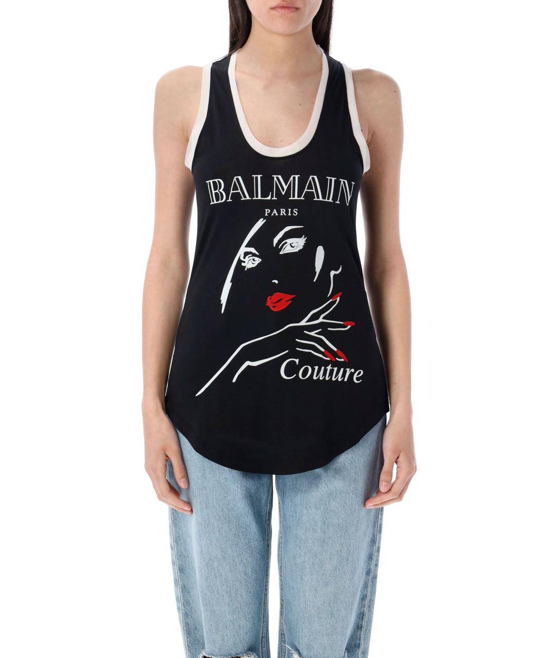 BALMAIN Черная хлопковая майка, фото 3