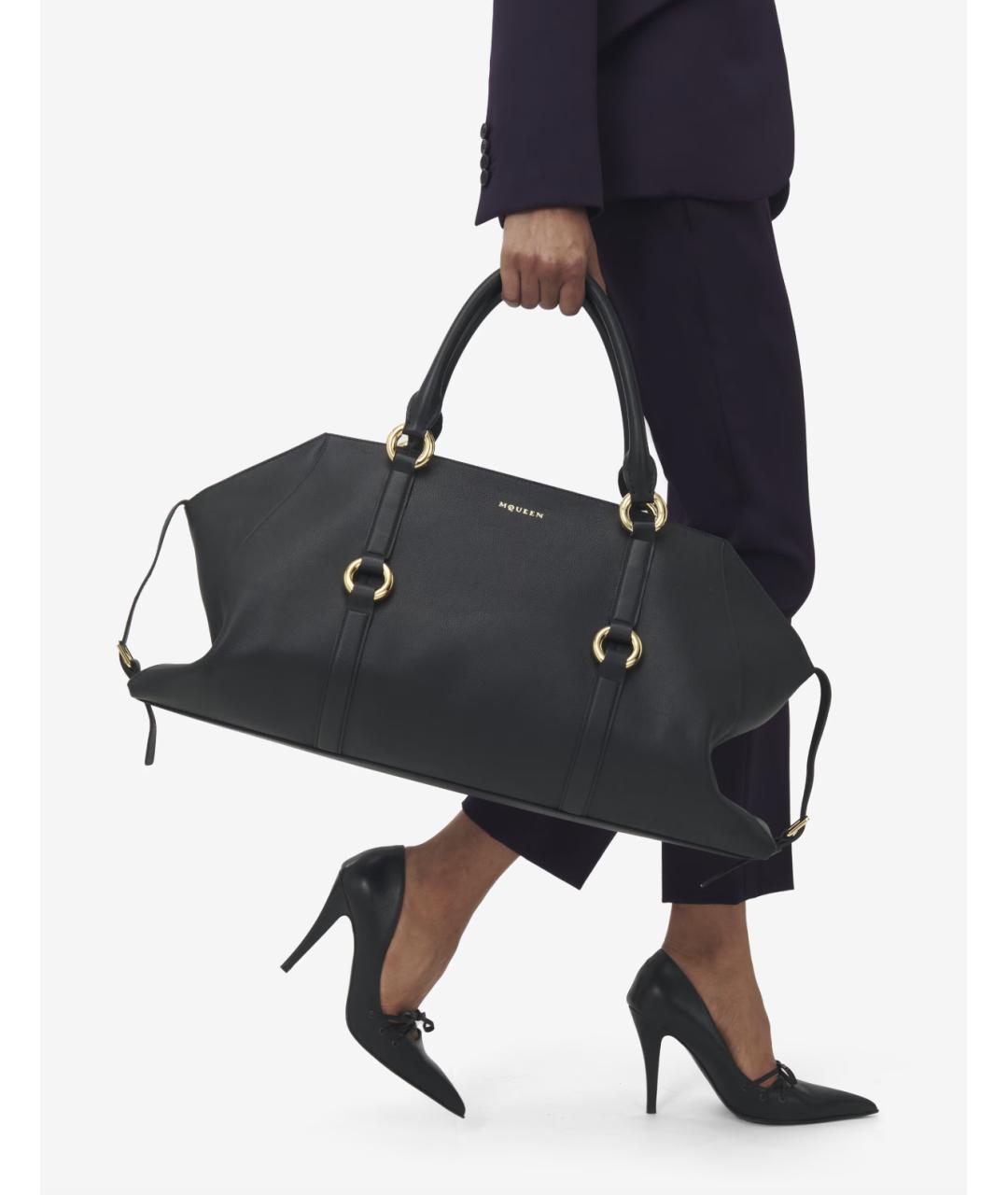 ALEXANDER MCQUEEN Черная кожаная сумка тоут, фото 2