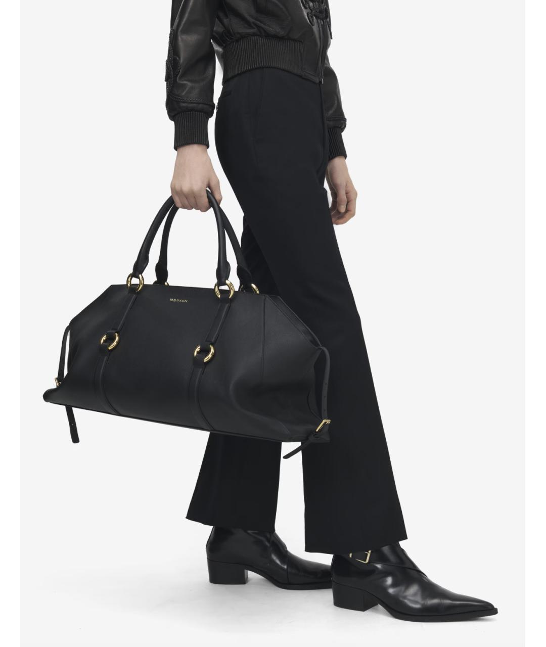 ALEXANDER MCQUEEN Черная кожаная сумка тоут, фото 6