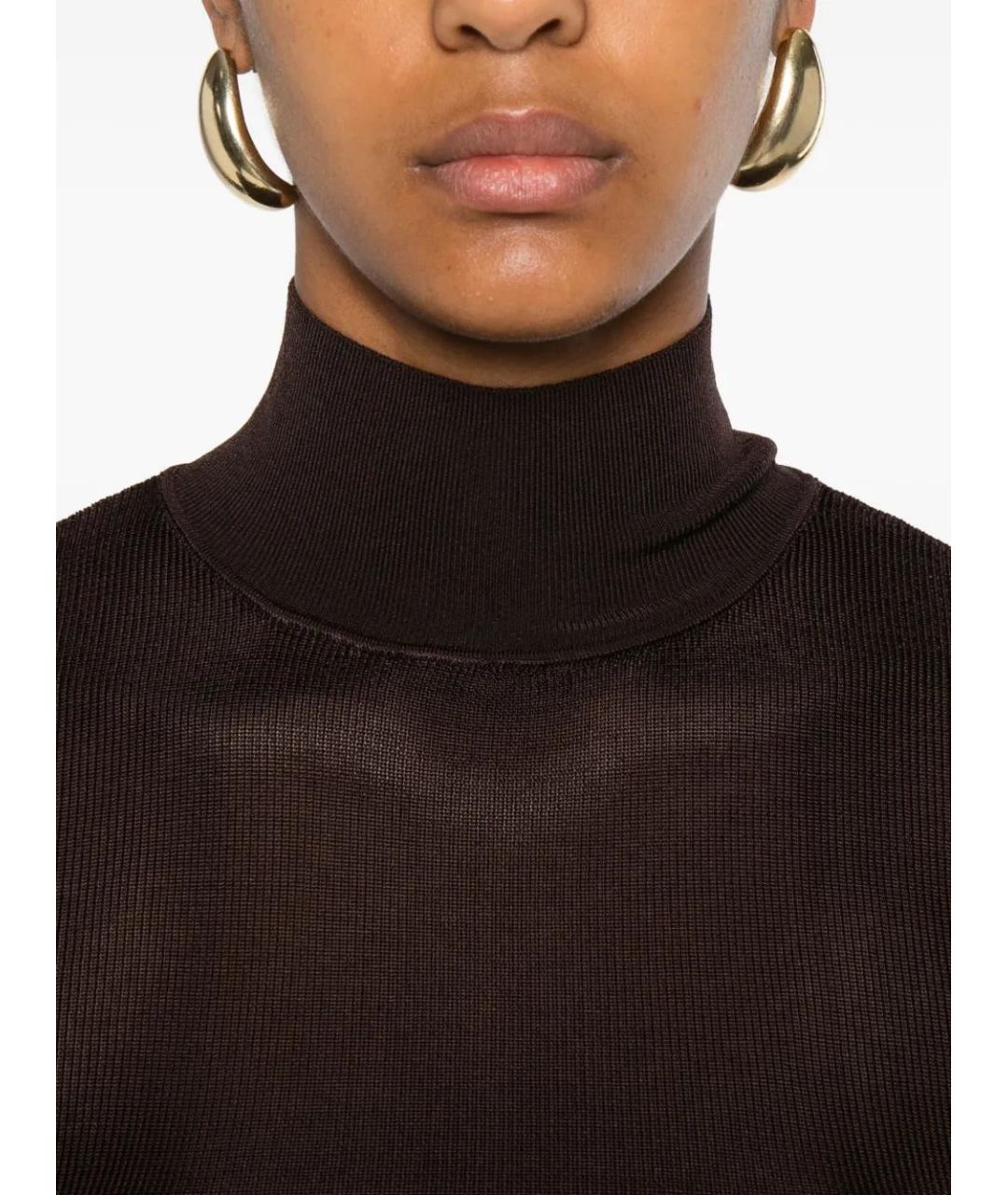 SELF-PORTRAIT Коричневая вискозная водолазка, фото 5