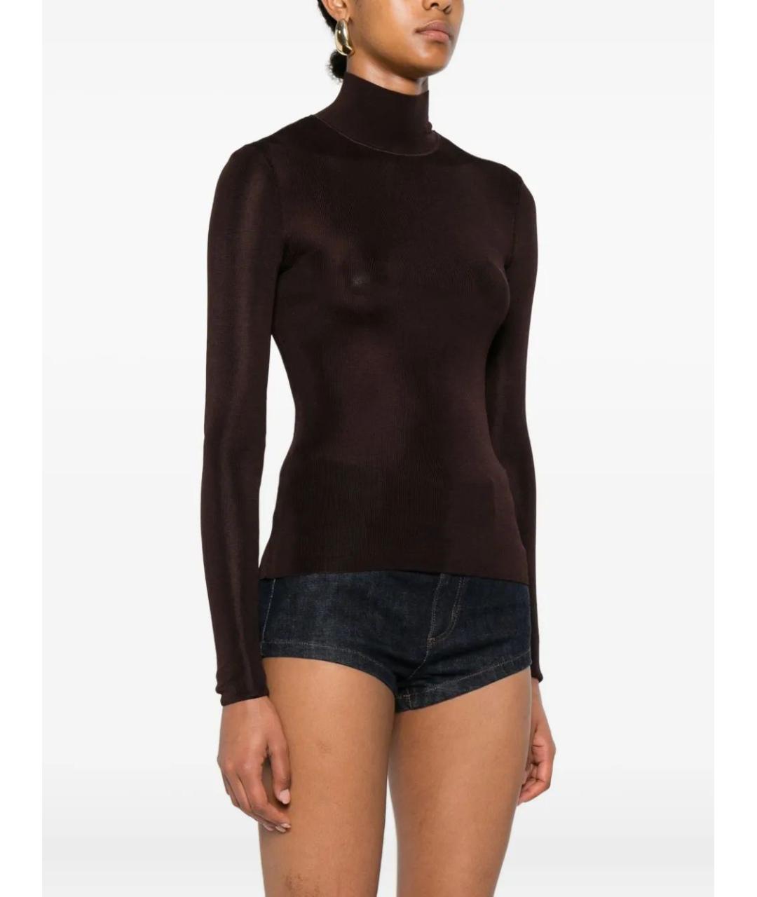 SELF-PORTRAIT Коричневая вискозная водолазка, фото 3