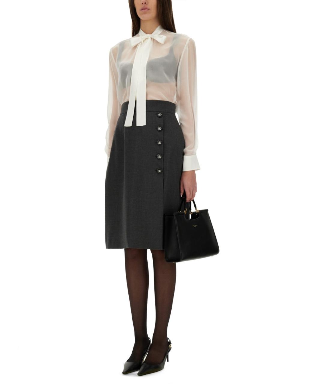 DOLCE&GABBANA Серая шерстяная юбка миди, фото 2