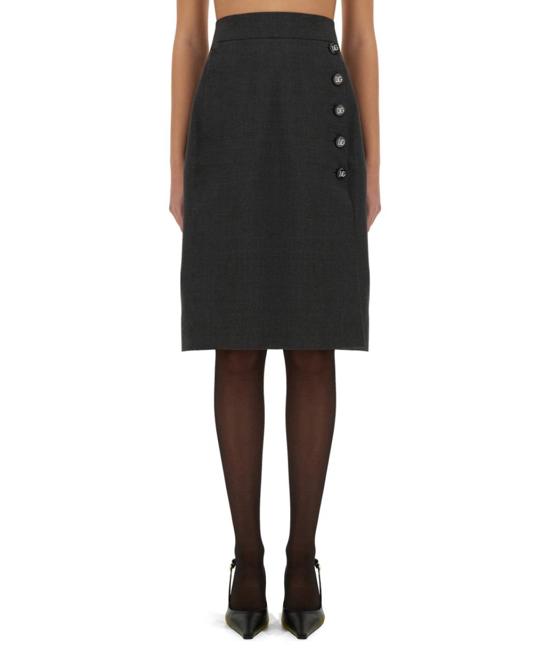 DOLCE&GABBANA Серая шерстяная юбка миди, фото 5