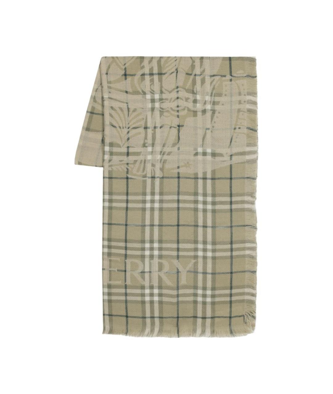BURBERRY Зеленый шерстяной шарф, фото 2