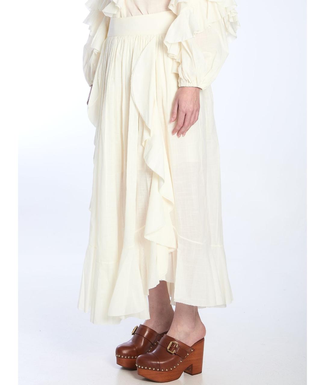 ZIMMERMANN Белая хлопковая юбка миди, фото 2