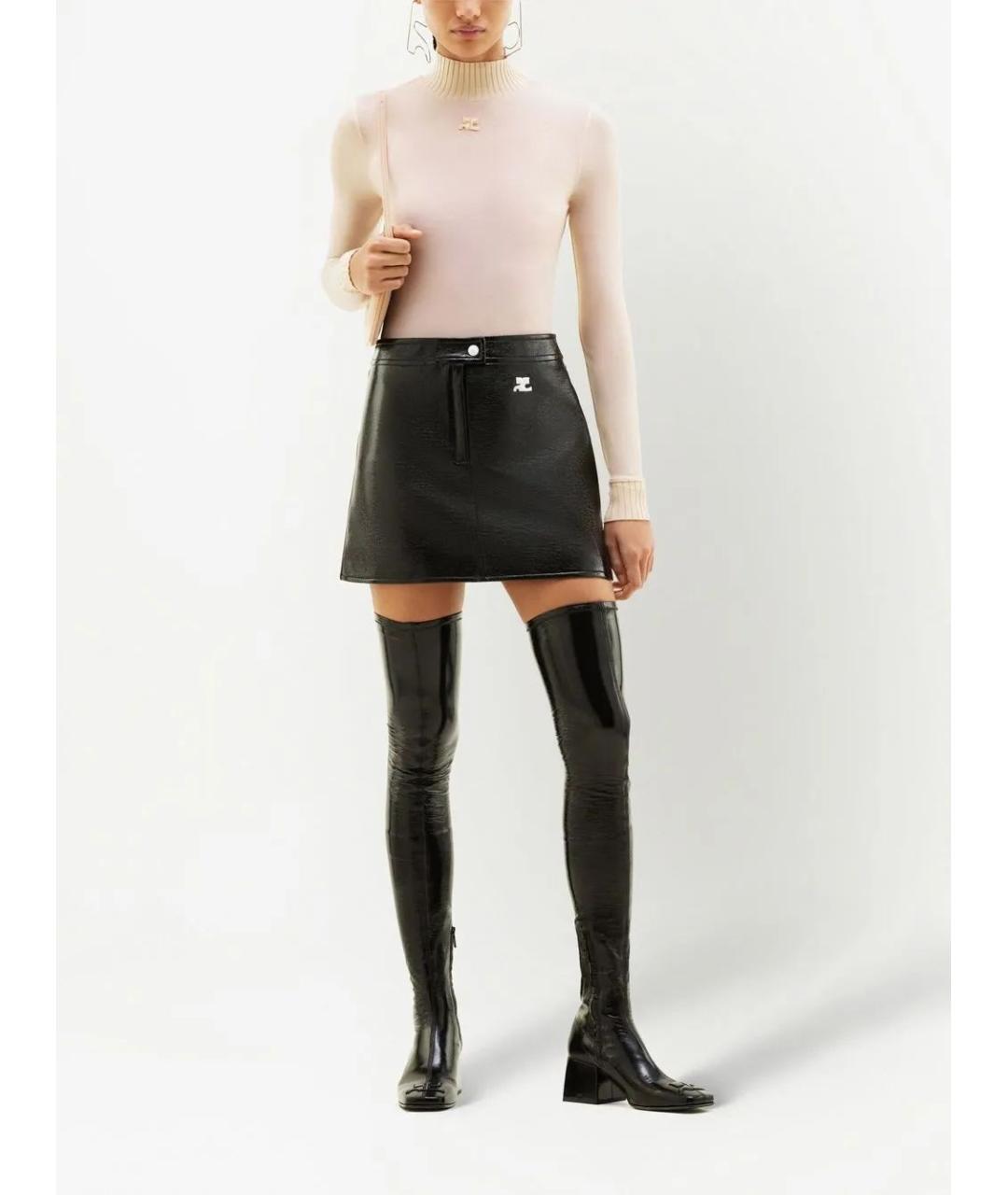 COURREGES Черная хлопковая юбка мини, фото 2