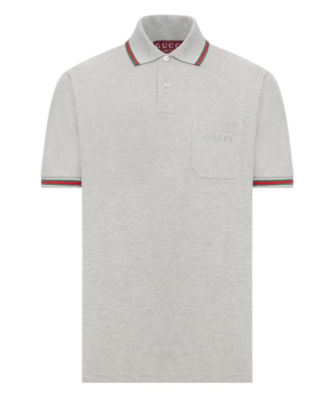 GUCCI Серое хлопковое поло с коротким рукавом, фото 1