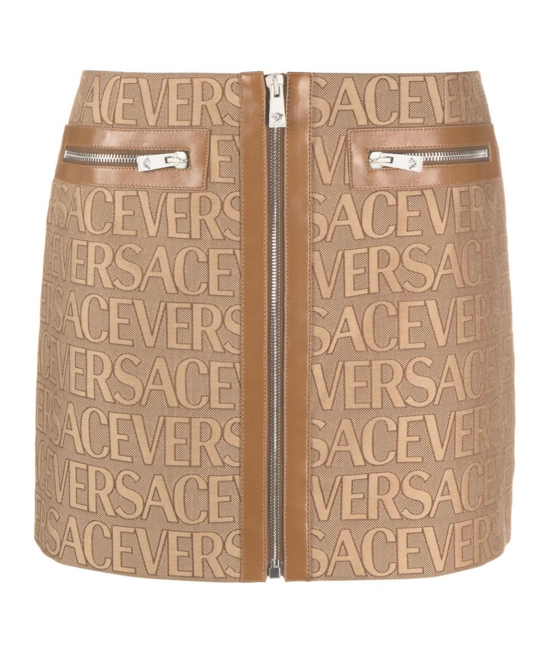 VERSACE Коричневая полиэстеровая юбка мини, фото 1