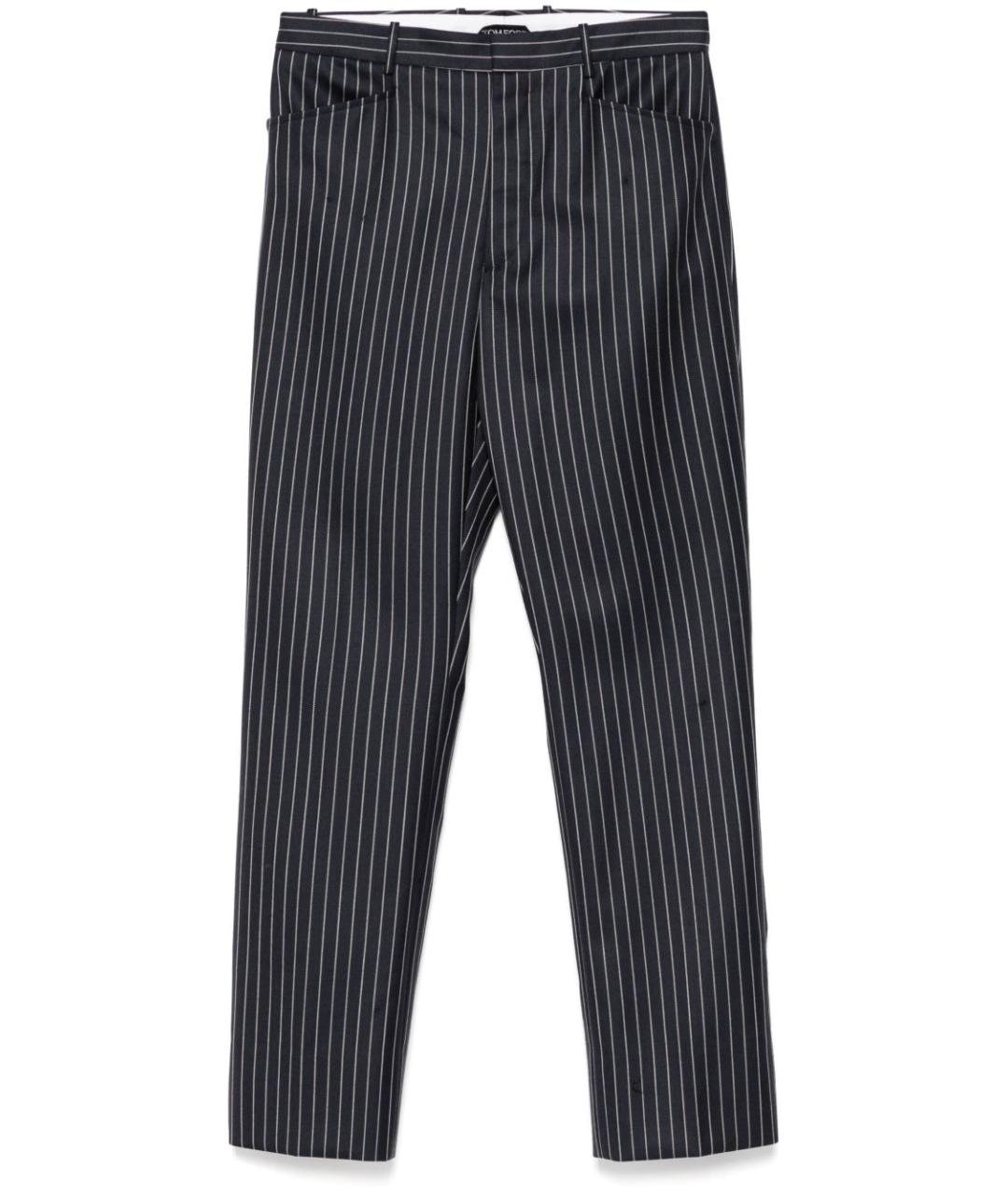 TOM FORD Темно-синие шерстяные прямые брюки, фото 1