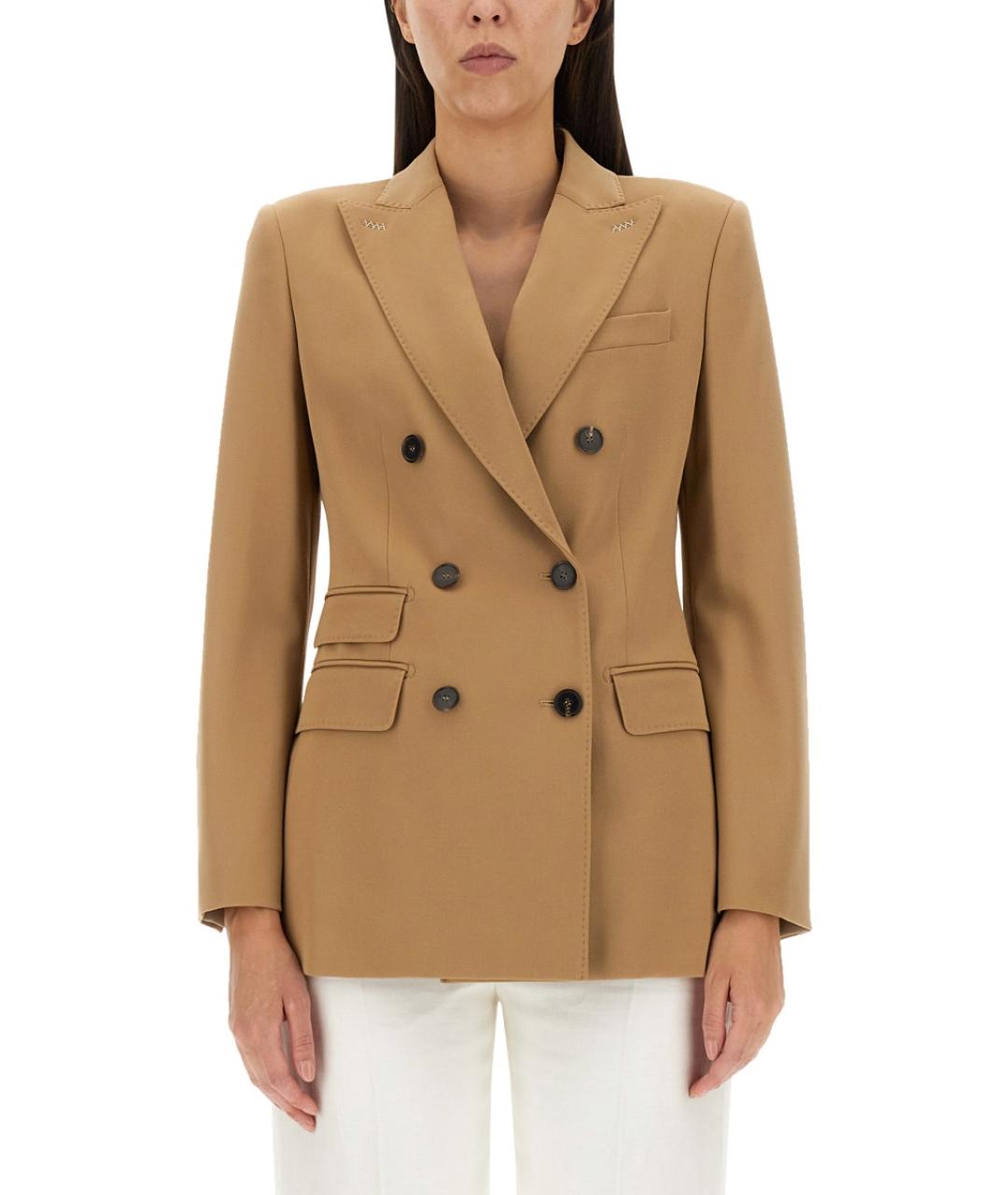 MAX MARA Бежевый шерстяной жакет/пиджак, фото 5