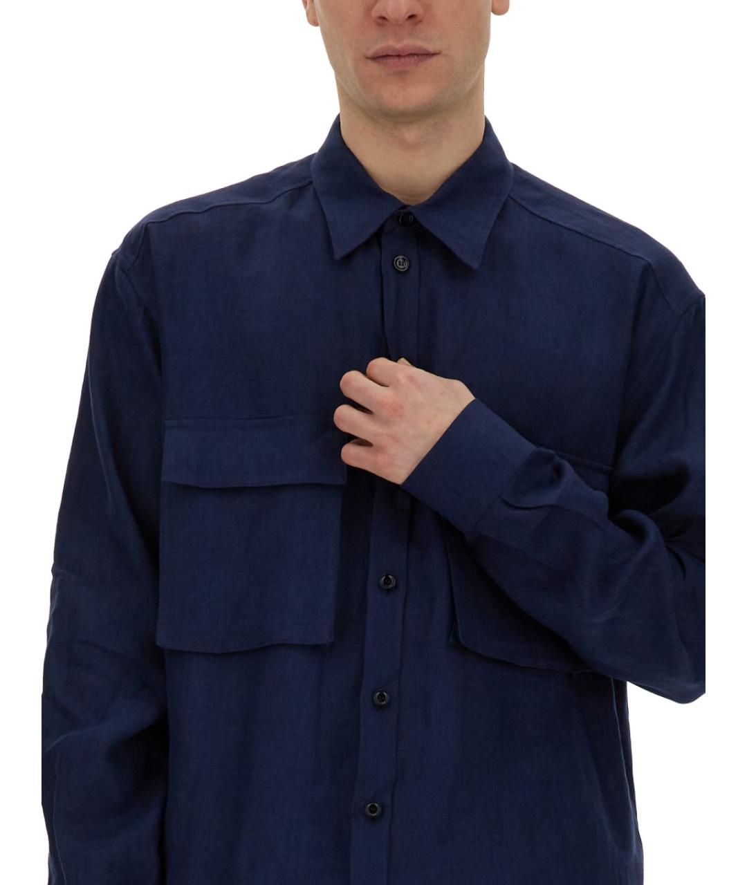 DOLCE&GABBANA Синяя льняная кэжуал рубашка, фото 5