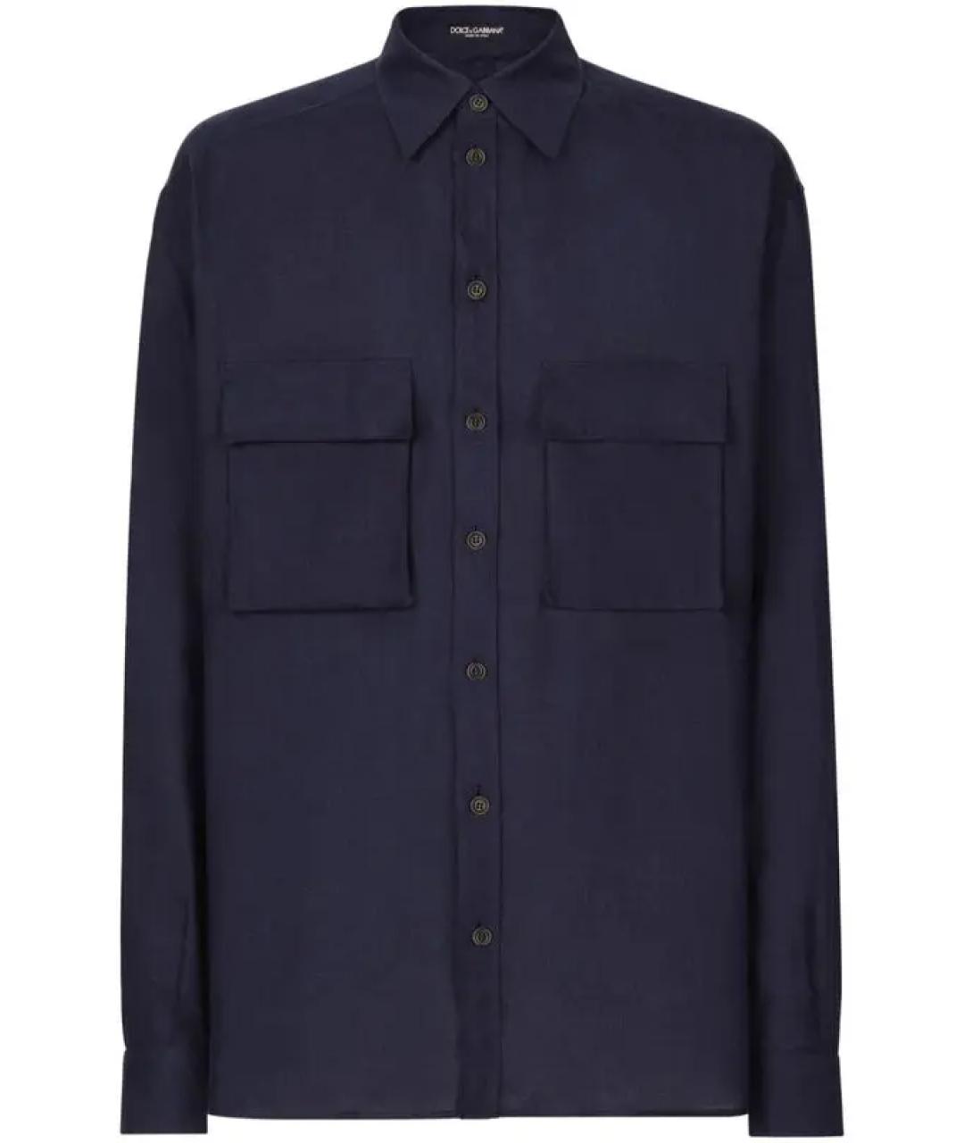 DOLCE&GABBANA Синяя льняная кэжуал рубашка, фото 1
